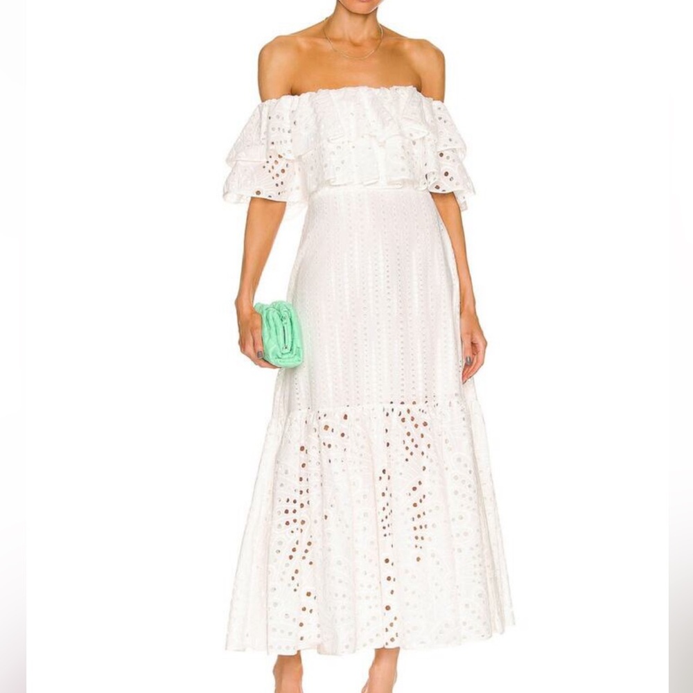 Charo Ruiz IBIZA Elegant Off-Shoulder White Eyelet Dress Size S